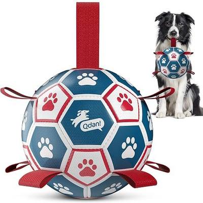 QDAN Dog Balls, 6 Inch Dog Soccer Ball with Straps, Herding Balls for Dogs | Outdoor Dog Toys Balls for 20-40 lb dogs, Puppy Ball to Keep Them Busy, Dog Pool Water Play Toy, Puppy Birthday Gifts