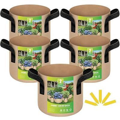 iPower 5-Pack 2 Gallon Plant Grow Bags Thickened Nonwoven Aeration Fabric Pots Heavy Duty Durable Container, Strap Handles for Garden, Tan