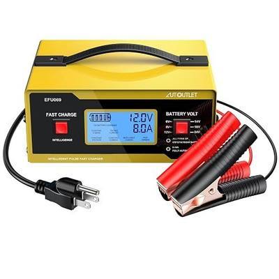 AUTOUTLET Upgraded 6/8/12/14/16/24V Battery Charger Automotive Smart Car Battery Charger and Trickle Maintainer 0-14A Fully Automatic with Cable Clamps for Lead-Acid Batteries(NOT Lithium Battery)