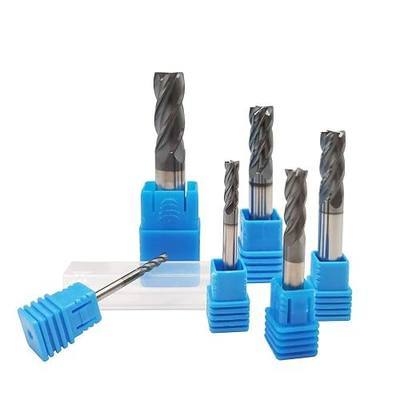 6pcs 1/2 inch 3/8 inch 5/16 inch 1/4 inch 3/16 inch 1/8 inch Carbide Square End Mill, HRC 45 Deg Single End 4 Flute AlTiN Coating Mill Bits (6pcs End Mill Set), Silver