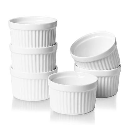 ONTUBE Ramekins - Porcelain Ramekins for Creme Brulee Dishes,Dipping Sauces,Baking Pudding Cups, Souffle Bowl,Oven Safe, Set of 6 (4OZ, White)