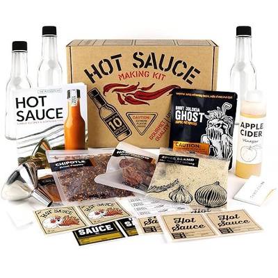 Deluxe Hot Sauce Making Kit, Ghost Pepper Edition, Gourmet Spice Blend, 3 Bottles, Fun Labels, Make your own, DIY, for Dad, Grandpa, Papa, Secret Santa. (Deluxe Ghost Pepper Kit)
