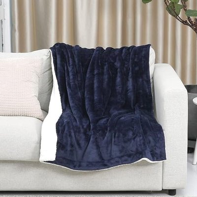 TILLYOU Reversible Plush Sherpa Fleece Baby Blanket for Boys, Girls, Kids, Toddler, Infant, Newborn, 40”x50” - Fuzzy Fluffy Warm Throw Blanket for Toddler Bed, Crib, Stroller, Navy Blue