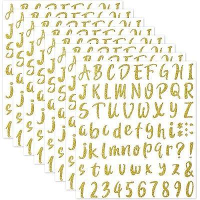 Outus 576 Pcs 8 Sheets Glitter Letters Stickers Vinyl Alphabet Number Decals Back to School Supplies for Water Bottles Cups Mailbox Scrapbooking Bulletin Board Classroom Decor(1 Inch,Gold)