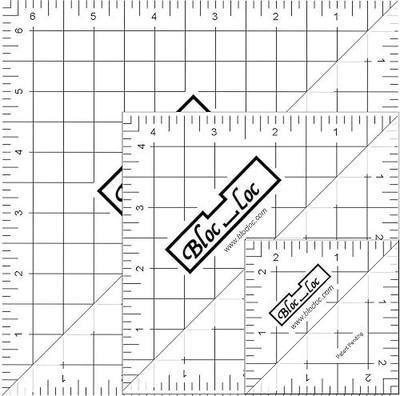 Bloc Loc Half-Square Triangle Quilting Set #2, 2-1/2, 4-1/2, 6-1/2 inch | Square up Rulers with Grid Lines