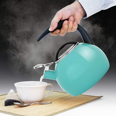 Chantal Anniversary Tea kettle, 2 Quart, Enamel Carbon steel, Whistling, Aqua