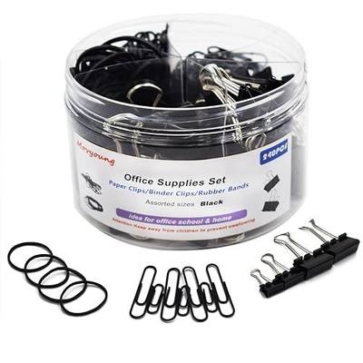 240 PCS with 3 Sizes Binder Clips, Paper Clips, Rubber Bands with Box Assorted Colors Movyoung Paper Clamp Paper Binder Clips Metal Fold Back Clips(Black)