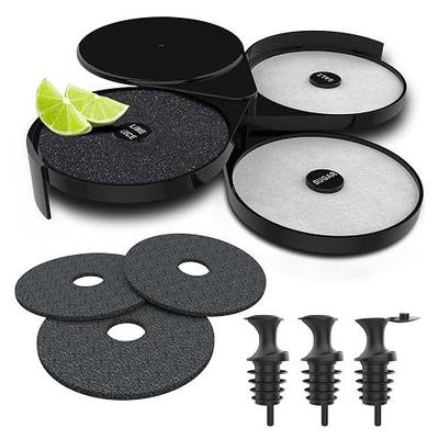 Esatto Glass Salt Rimmer 3 Tier for Margarita Tray and Cocktail, Black with 2 Extra Sponge’s + 3 Pourers – Apply Salt, Sugar, and Lime Juice for Better Drinks and Efficient Drink Preparation