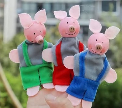 3 Little Pigs and Wolf Finger Puppets Story Telling Toy for Toddler Kids, Three Little Pigs Puppet Costume for Parent Child Interaction Classroom Role Playing Theater