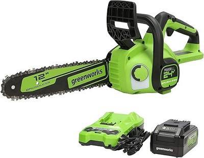 Greenworks 24V 12 in Cordless Electric Chainsaw, 4.0 Ah Battery and Charger