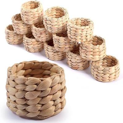 12 Pcs Round Woven Napkin Rings, Water Hyacinth Rattan Napkin Rings Set of 12, Anillos para Servilletas De Tela, Boho Napkin Holder for Elegant Table Decoration, Farmhouse Dinner Party, Wedding Decor