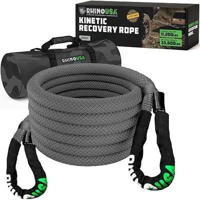 Rhino USA Kinetic Recovery Rope, 1in x 30ft - Heavy Duty Snatch Strap | Shock-Absorbing Stretch for Smoother Pulls. Tow Rope/Snatch Strap for Truck, Jeep, UTV & ATV Off-Road Recovery. Gray