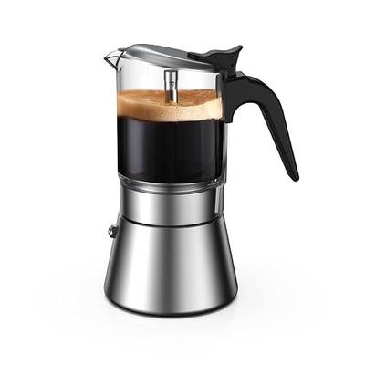 SIXAQUAE Moka Induction Stovetop Espresso Maker,Crystal Glass-top & Stainless Steel Espresso Moka Pot,Classic Italian coffee maker,240ml(6cup)