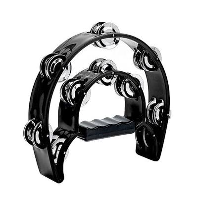 Musfunny Half Moon Tambourines Musical Instrument for Adults Church Party | Double Row Metal Jingles Hand Tambourine Percussion - Music Educational Gift for Church Party KTV Rhythm Practice, Black