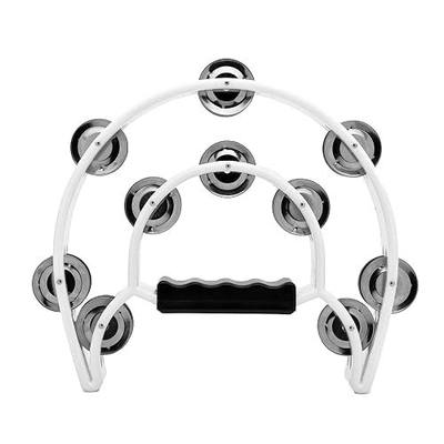 Musfunny Half Moon Tambourine Musical Instrument: Double Row Metal Jingles | Hand Held Tambourines Percussion Instruments - Music Educational Gift for Adults Church Party KTV Rhythm Practice, White