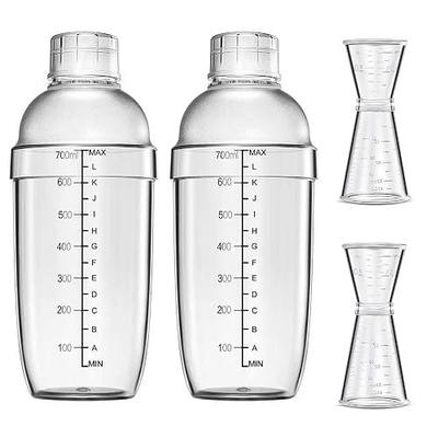 4 pcs Clear Cocktail Shaker Set 2 pcs Plastic bar Shaker with 2 pcs Plastic Cocktail Double Measuring Jigger