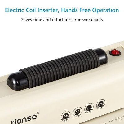 TIANSE Coil Binding Machine, Electric Coil Inserter, Manual Round Hole Punch, 15 Sheets Punch Capacity, Perfect for Letter Size / A4 / A5, Comes with 100pcs 5/16'' Plastic Coil Binding Spines & Plier