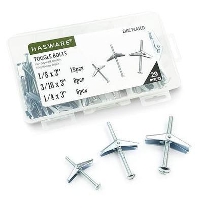 HASWARE Toggle Bolt 29 Pcs Zinc Plated Steel 1/8",3/16",1/4" and Wing Nut Assortment Kit for Hanging Heavy Items on Drywall