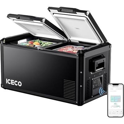 ICECO VL75 ProD Portable Refrigerator, Dual Zone Fridge Freezer Powered by SECOP, Multi-directional Lid, 0℉ to 50℉, Compressor Cooler 12/24V DC, 110~240V AC for Road Trips, Camping, Travel Truck Van