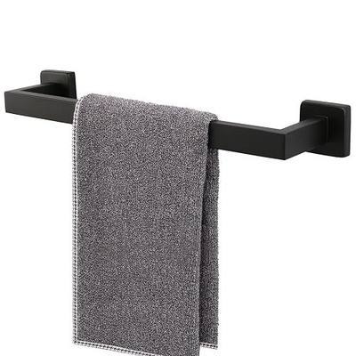 TocTen Bath Towel Rack - Square Base Thicken SUS304 Stainless Steel Towel Bar for Bathroom, Bathroom Accessories Towel Rod Heavy Duty Wall Mounted Towel Holder. (Black, 16)