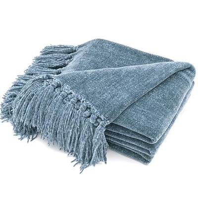 RECYCO Chenille Throw Blanket for Couch, 50"x60", Dusty Blue | Super Soft Knit Throw Blanket with Fringe Tassels, Lightweight Knitted Throw, Cozy, Ideal for Sofa Chair Bed Living Room Gift