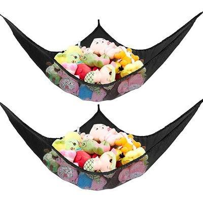 Stuffed Animal Net or Hammock, Stuffed Animal Net, Jumbo Toy Net Hammock for Stuffed Animals Wall Sling Corner Extra Large Kids Children Mesh Toy Net Organizer (Black 2 Pack, 70 inch)