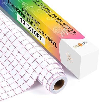HTVRONT Transfer Tape for Vinyl - 12" x 10 FT w/Red Alignment Grid Clear Transfer Paper for Adhesive Vinyl - Medium Tack Vinyl Transfer Tape for Decals Signs Windows Stickers