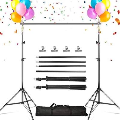 iMounTEK Backdrop Stand Photo Video Studio 10Ft Wide Backdrop Stand Kit | Adjustable Background Support System Kit with Clamps Carry Bag for Photography/Wedding/Party Decoration(Black)