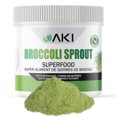 AKI Broccoli Sprout Powder - Ideal in Vitamins & Sulforaphane - Superfood for Green Veggie Smoothie Beverage or Meal - Non-GMO (5.29oz/150g)