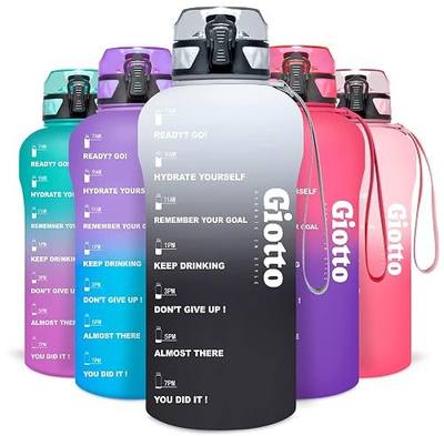 Giotto Large Half Gallon/64oz Motivational Water Bottle with Time Marker & Removable Strainer, Leakproof BPA Free Water Jug to Remind You Drink More Water, Hydrate in Style