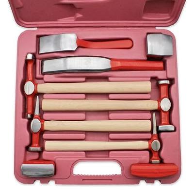 9 piece auto Body Repair Tool, Carbon Steel Body Fender Tool, Body Hammer dent Body car Body Repair Tool kit, Genuine Hickory Handle Steel Dolly Set, Heavy Duty Performance Tool