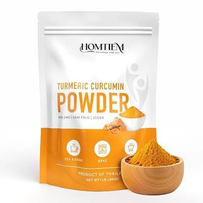 HOMTIEM Organic Turmeric Root Powder, 8 Oz (227g), Vegan Premium Superfood Spice and Natural Source of Curcumin, Ideal for Golden Milk, Smoothies, Teas, Curries and Everyday Cooking, Non-GMO, Gluten-Free, No Additives