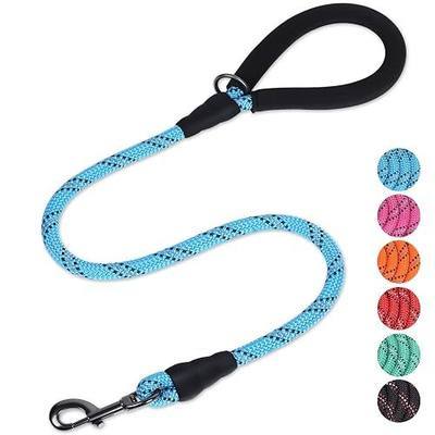 VIVAGLORY Rope Dog Leash Roperex Dog Leash, 1/2IN x 3FT, Blue | with Soft Padded Handle for Walking & Training, Strong Rope & Reflective Heavy Duty for Pet