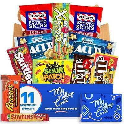 College Movie Night Snack Box - 11 Full Size Candy, Chocolates, Popcorn, Chips Assortment (Popcorn, Chocolates, Candy, Gummies, Sour Sweets, Taffy, and more) Variety Pack - My College Crate
