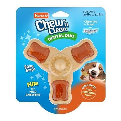 Hartz Chew ‘n Clean Chew Toy and Treat in One Chicken Flavored Tri-Point Dog Toy, Medium