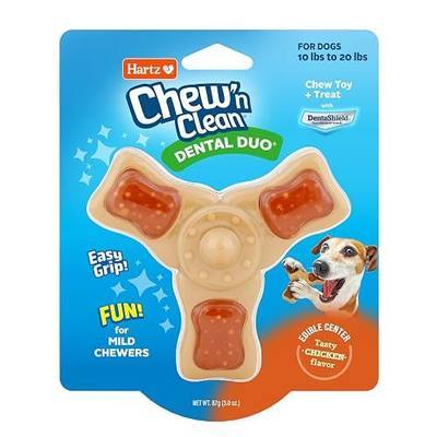 Hartz Chew ‘n Clean Chew Toy and Treat in One Chicken Flavored Tri-Point Dog Toy, Small