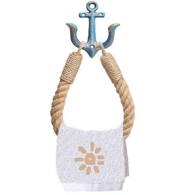 Nautical Anchor Toilet Paper Holder Rustic Industrial Wall-Mounted Towel Ring with Metal Hook for Bathroom Decor (Blue)