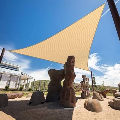 12' x 16' x 20' Beige Sun Shade Sail Triangle Canopy, 95% UV Blockage Awning Shelter Fabric Cloth Screen for Patio Outdoor Backyard - Heavy Duty Commercial Grade (Custom Size - Made in USA)