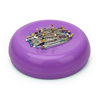Coitak Magnetic Sewing Pincushion with 100 Plastic Head Pins, Magnetic Pins Holder for Sewing Quilting, (Purple)