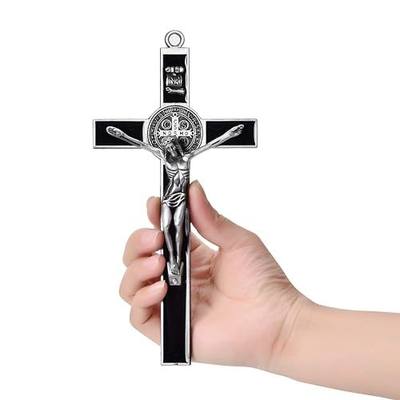 Wellcho Black Enamel Crucifix Wall Cross -Saint Benedict Metal Wall Art-7 Inch Cross Give Blessing and The Spiritual Sacred:Faith Gift for your Acquaintances