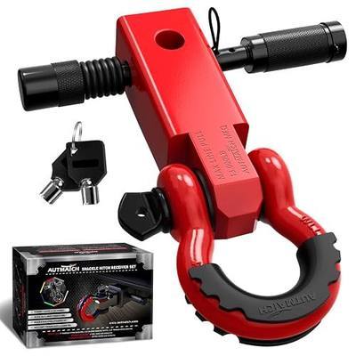 AUTMATCH Shackle Hitch Receiver 2 Inch - 3/4" D Ring Shackle and 5/8" Trailer Hitch Lock Pin, 45,000 Lbs Break Strength Heavy Duty Receiver Towing Kit for Off-Road Vehicle Recovery, Red