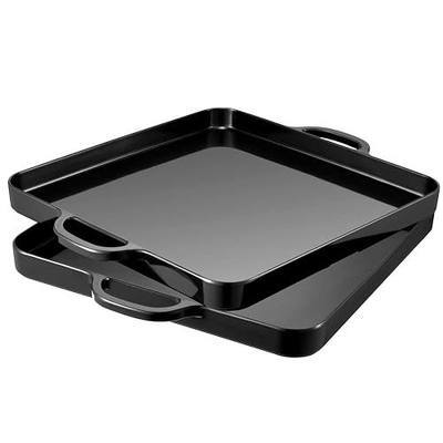 Square Serving Trays with Handles Melamine Black 12.5x12.5 Inch Spill Proof Kitchen Eating Trays Set of 2 for Cafeteria Cafe Food Appeizer Dessert Snack Dinner Lunch Breakfast,TR16-02