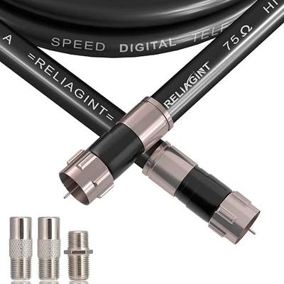 50ft RG6 Coaxial Cable Black, 75 Ohm Coax Cable with F Connector & F81 Double Female Coupler, Low Loss High-Speed TV Antenna Extension Cord for HD TV, Satellite & Dish