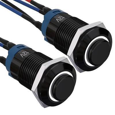 APIELE 12mm Latching Push Button Switch Pre-Wired 150mm High Round Head Aluminium Alloy 1NO 1 Normally Open with Ring Led Pack of 2 (White)