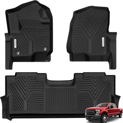 YITAMOTOR Floor Mats Fit for 2010-2014 Ford F150 SuperCrew/Crew Cab with Bucket Seat (Fit Lariat), TPE All-Weather Custom Fit Floor Liners W/Flow-Through Console, 1st&2nd Row Mats W/O Manual Shifter