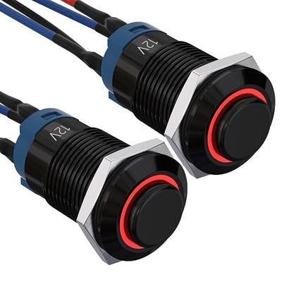 APIELE 12mm Latching Push Button Switch Pre-Wired 150mm High Round Head Aluminium Alloy 1NO 1 Normally Open with Ring Led Pack of 2 (Red)