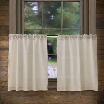 Valea Home Linen Kitchen Curtains 24 Inch Length Rustic Farmhouse Crude Short Cafe Curtains Rod Pocket Tiers for Small Window Bathroom Basement, Natural, 2 Panels