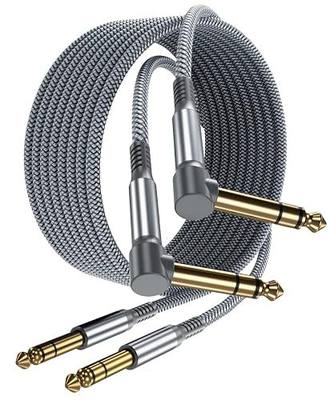 Elebase 1/4 Inch TRS Instrument Cable 10FT 2-Pack,Right Angled Guitar Cord | 90 Degree 6.35mm Male Jack Stereo Audio Cord,Balanced Quarter Inch Line for Electric Guitar,Bass,Keyboard,Mixer,Amp,Speaker