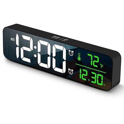 Digital Clock Large Display, Alarm Clock for Living Room Office Bedroom Decor, LED Corded Electric, Date Temp Display Wall Clock, Automatic Brightness Dimmer Smart Cool Modern Desk Accessories Black