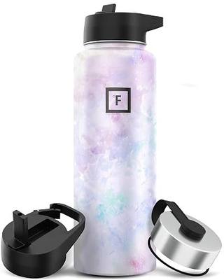 IRON °FLASK Camping & Hiking Hydration Flask with Straw, Wide Mouth Insulated Stainless Steel Sports Water Bottle - 40 oz Pearl